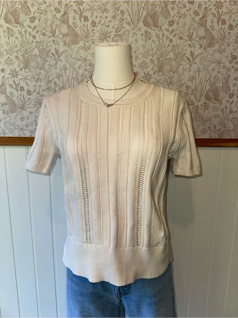 Banana Republic Cream Short-Sleeve Knit Top - Picture 2 of 7
